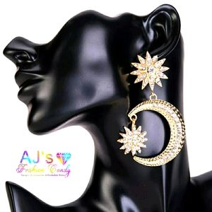 Gold Crystal Studded Sun & Moon Earrings